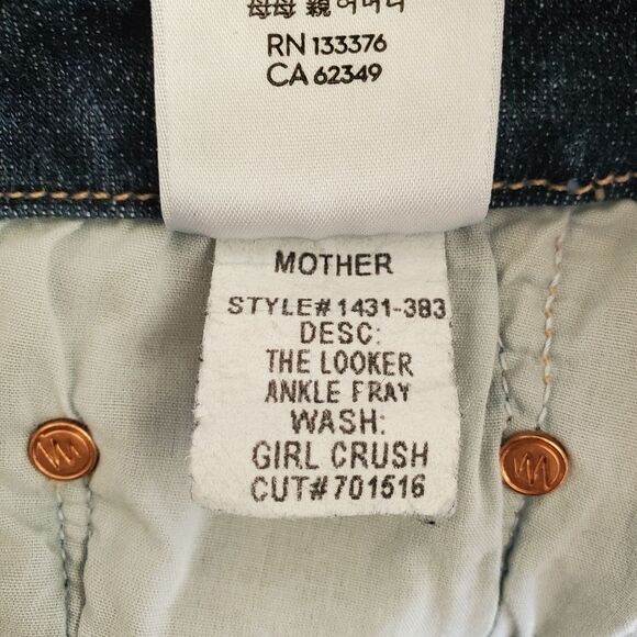 MOTHER Looker Ankle Frayed Hem Blue Jeans Size 27 - Picture 9 of 12